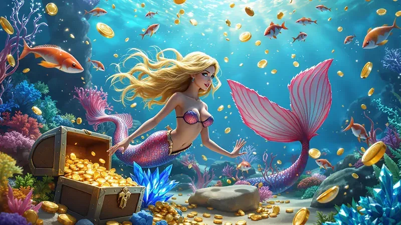 Arena bawah laut dengan ikan dan efek tembakan