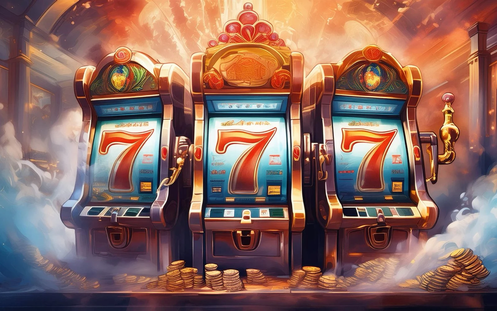 Layar permainan slot dengan simbol warna-warni